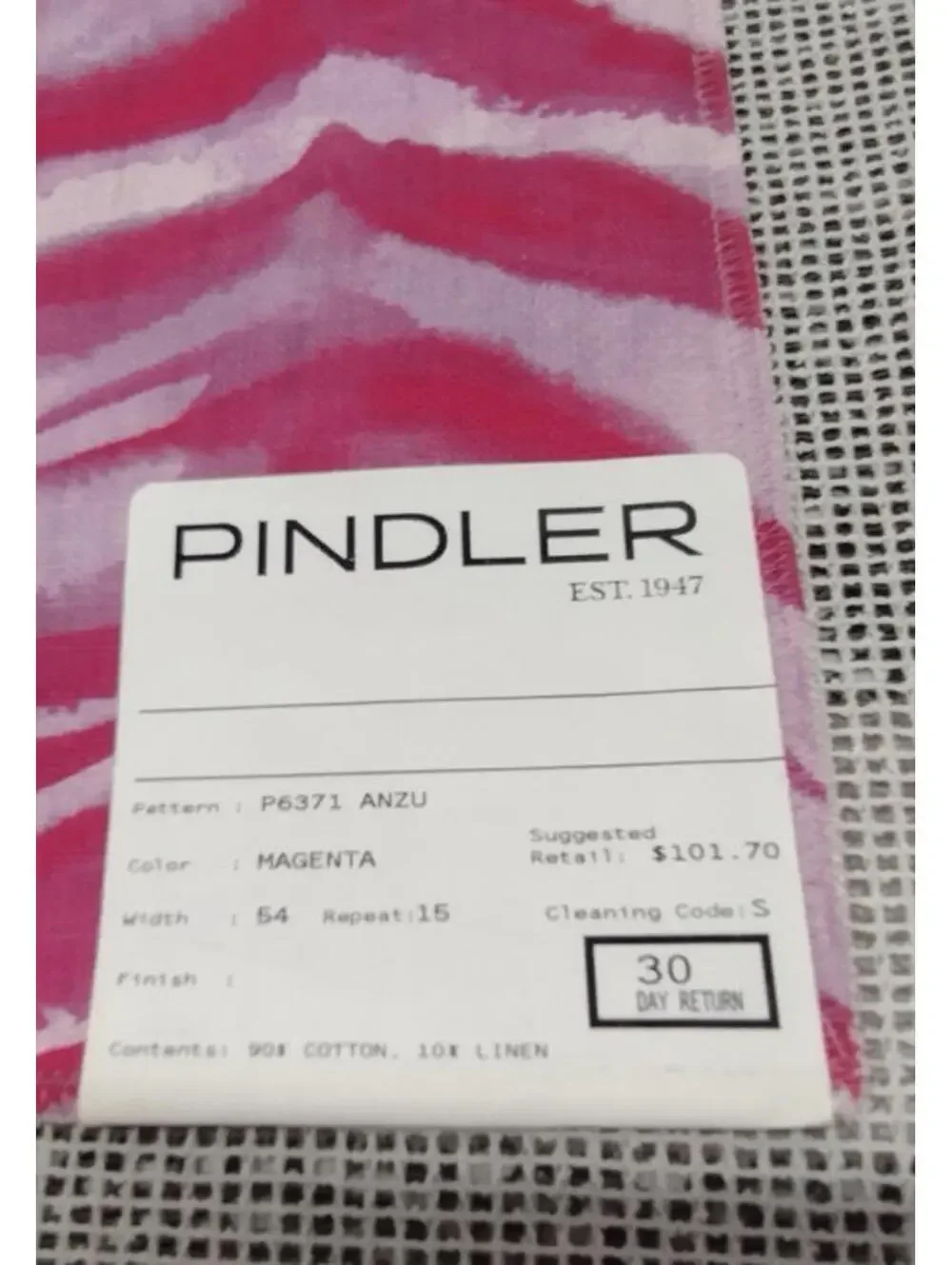 Pindler Anzu Pink Magenta Zebra 100% Cotton Designer Fabric Sampler 23.5 x 23 in